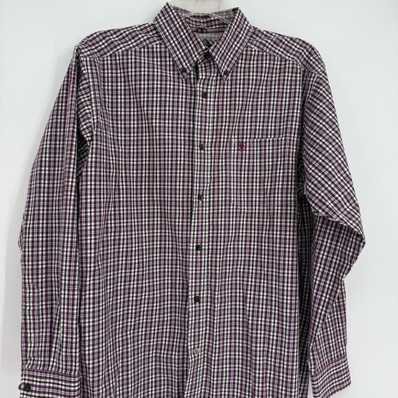 ARIAT Pro Series Mens Shirt purple Plaid Long Sleeve Button Down Size Large - Picture 4 of 10